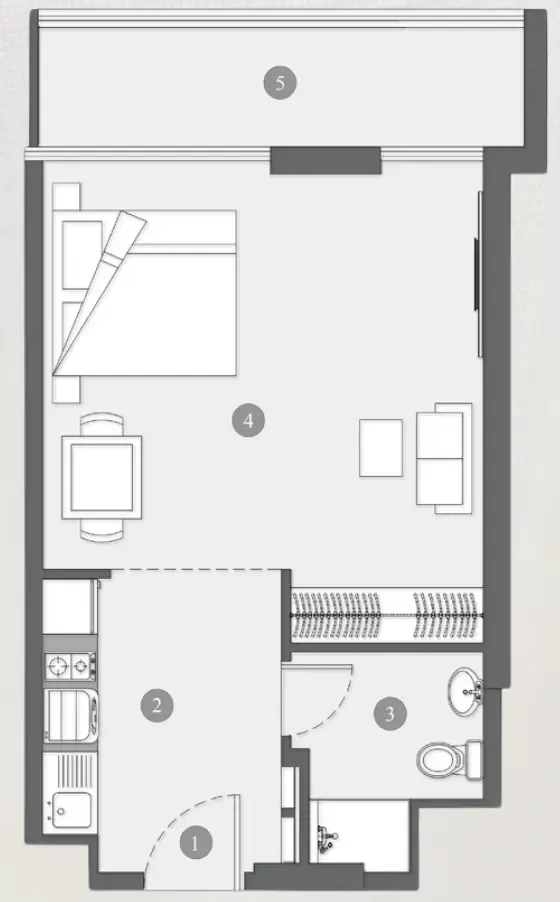Elevia Residences  Studio floor plan, 506 sqft