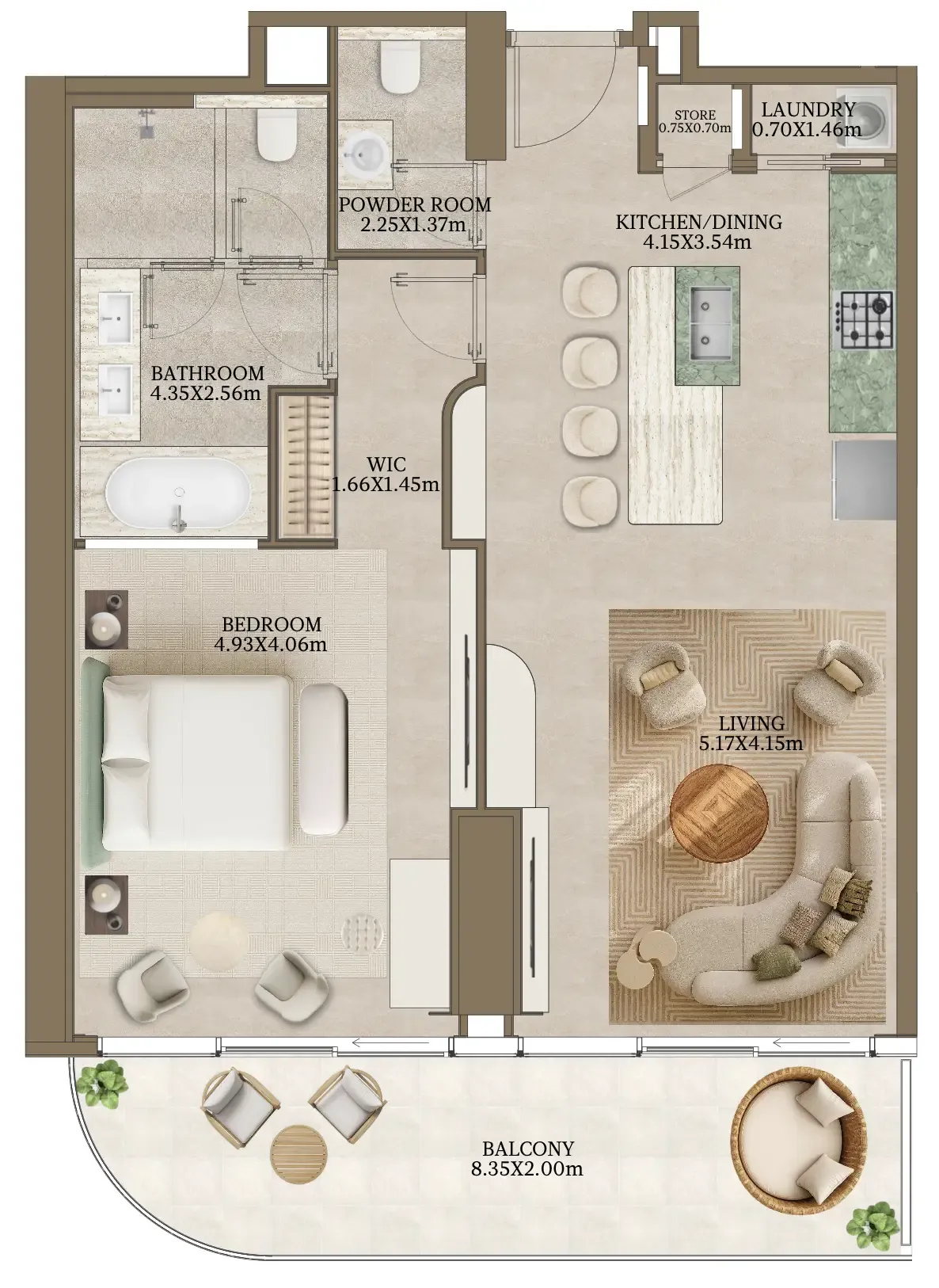 Nasim Al Bahr Residences 1 bed floor plan, 1,140 sqft
