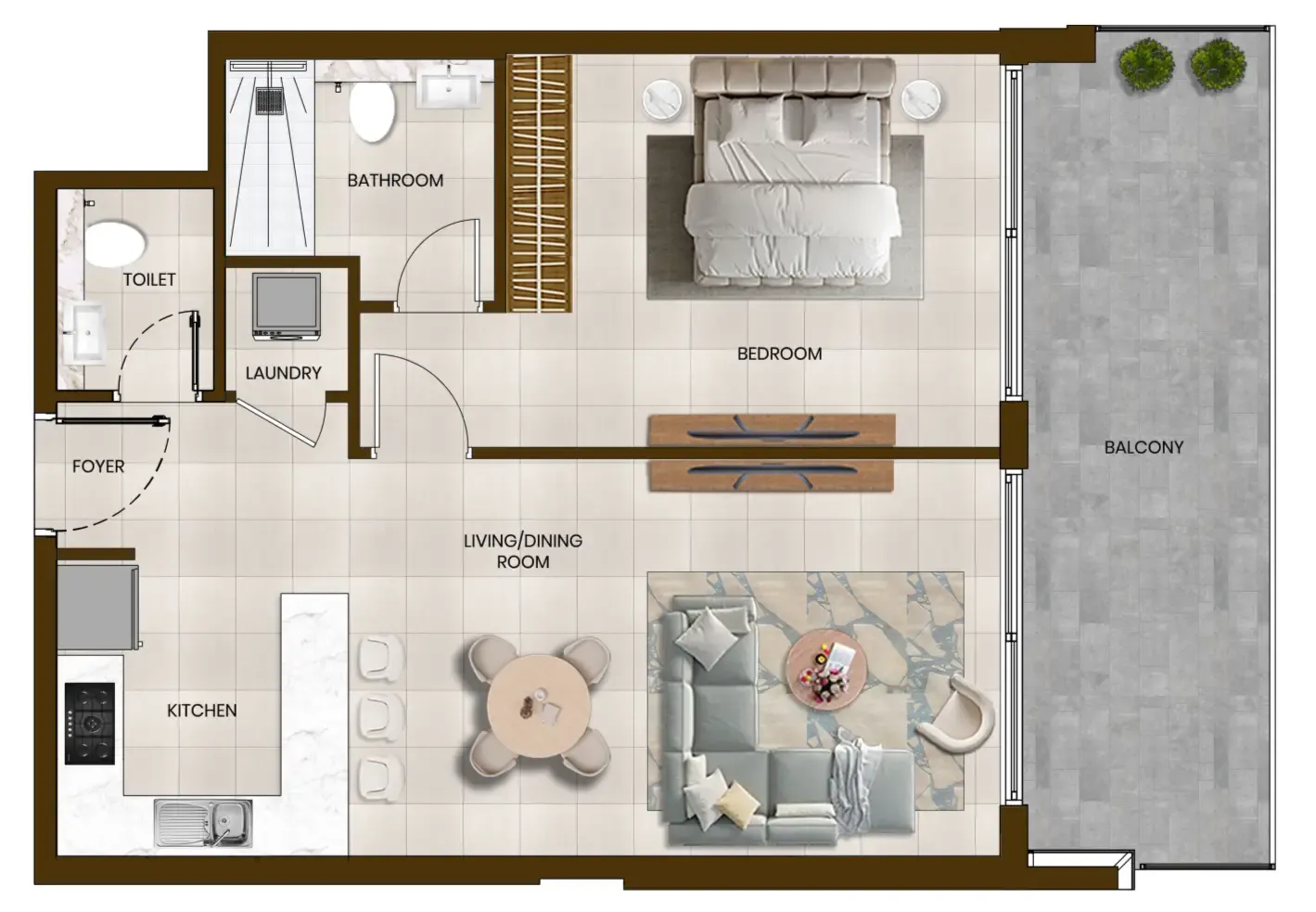 Butterfly Towers 1 bed floor plan, 848 sqft