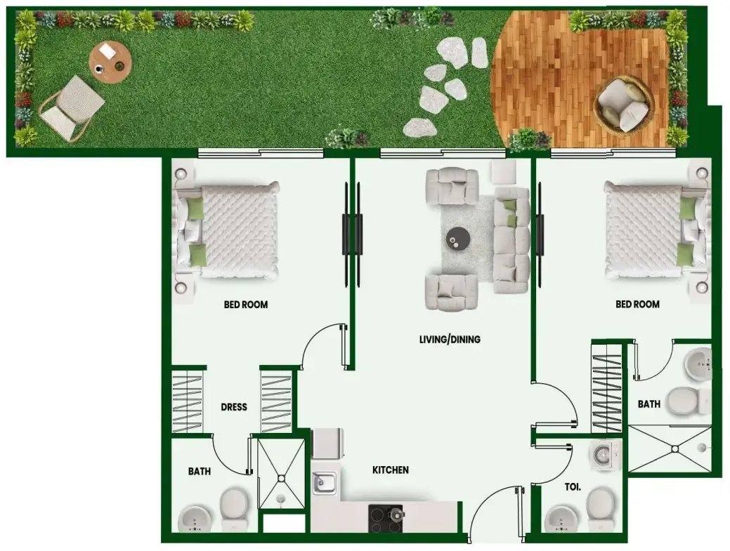 Vincitore Wellness Estate 2 bed floor plan, 1,057 – 1,260 sqft