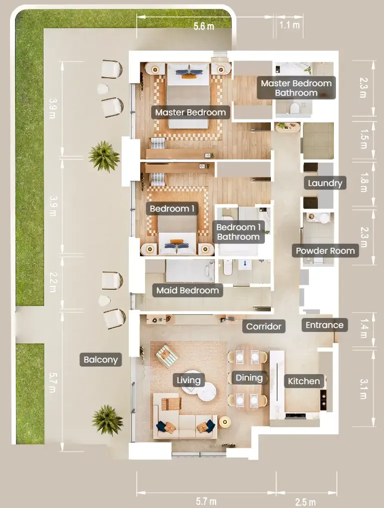 The Beach House Fahid 2 bed floor plan, 2,520 sqft