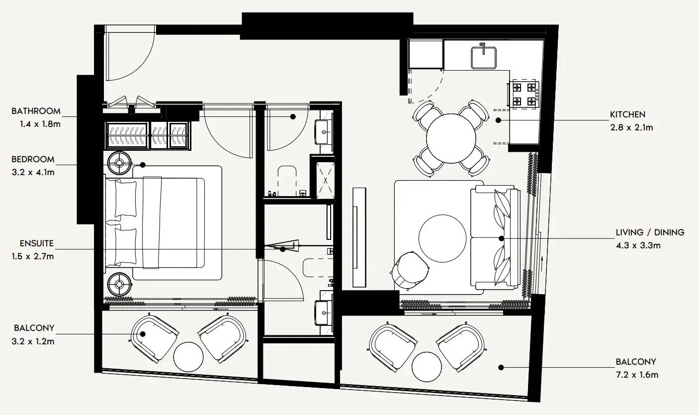 Azizi Noura 1 bed floor plan, 676 sqft
