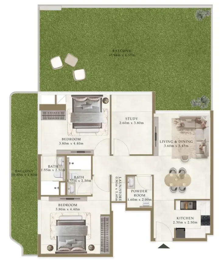 Ryze Residences by AUM Development 2 bed floor plan, 1,938 sqft