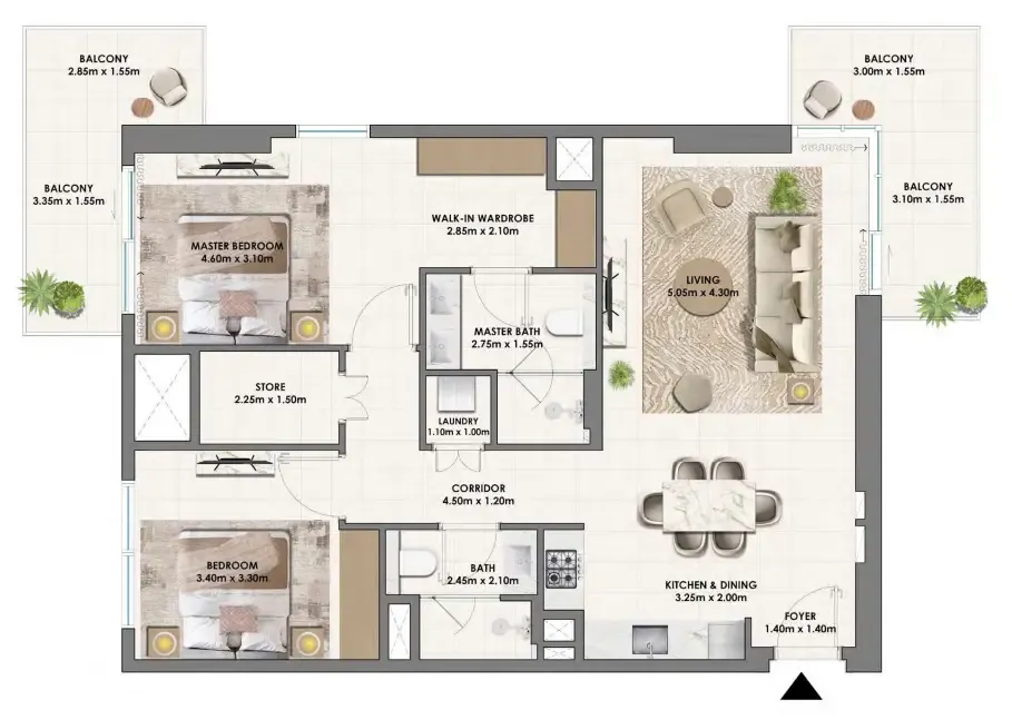 Parkwood Emaar 2 bed floor plan, 1,310 sqft
