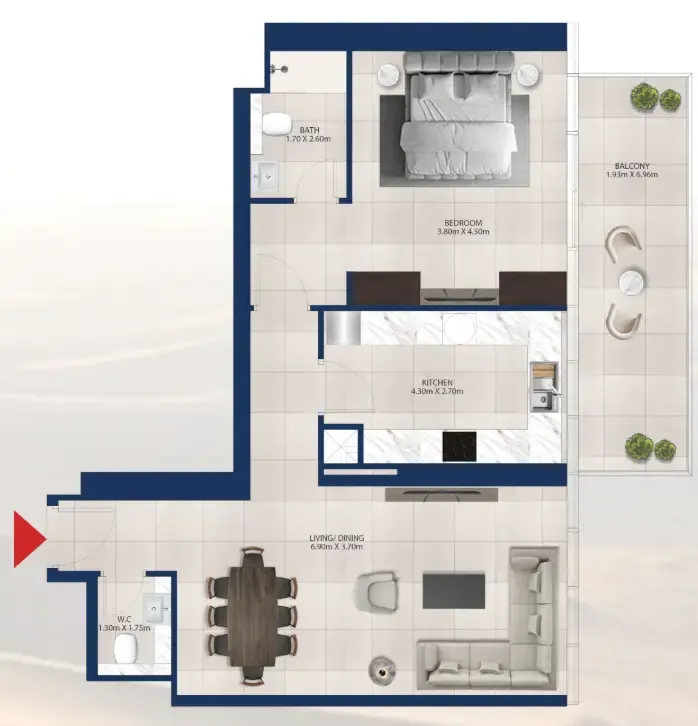 Al Vista 1 bed floor plan, 1,003 sqft