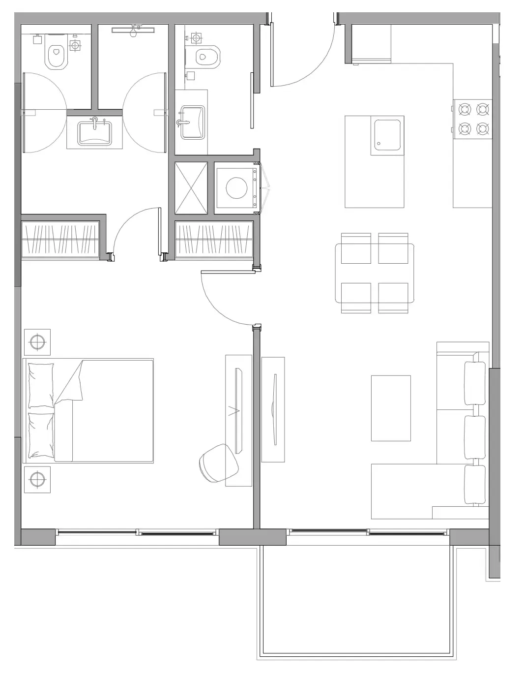 Trevino 1 bed floor plan, 682 sqft