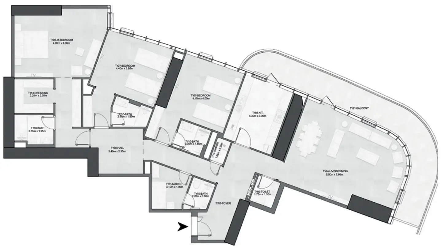 Joud Tower 3 bed floor plan, 2,770 – 2,804 sqft