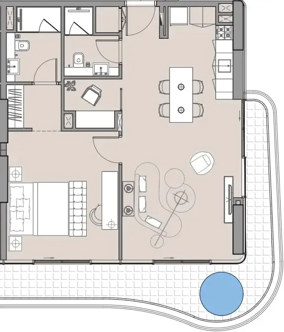 Beach Walk 4 1 bed floor plan, 981 sqft