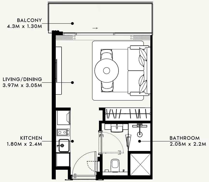 Azizi Milan Studio floor plan, 336 sqft