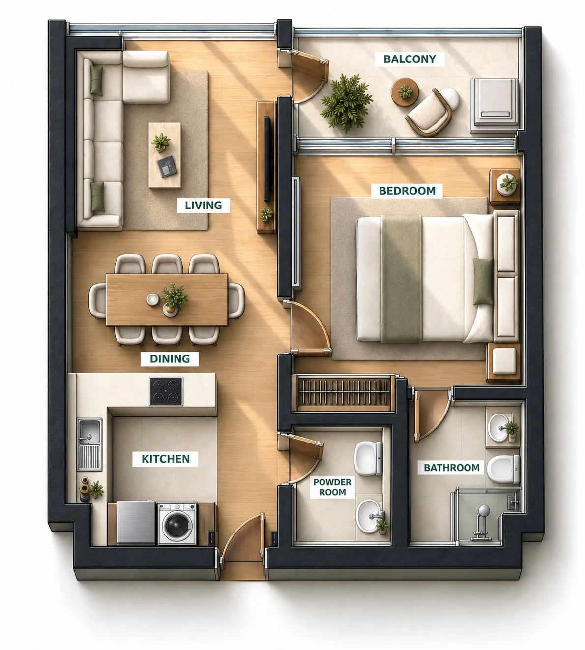 Lunara Tower 1 bed floor plan, 530 sqft