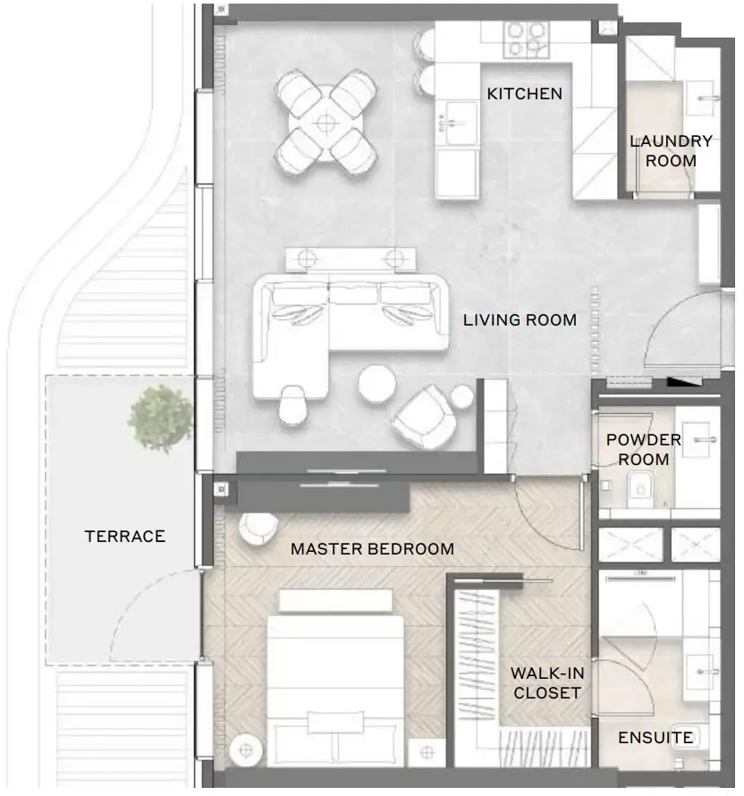 Avida Residences 1 bed floor plan, 811 – 816 sqft
