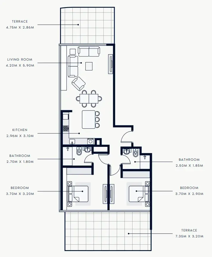 Riviera Rêve 2 bed floor plan, 1,488 sqft