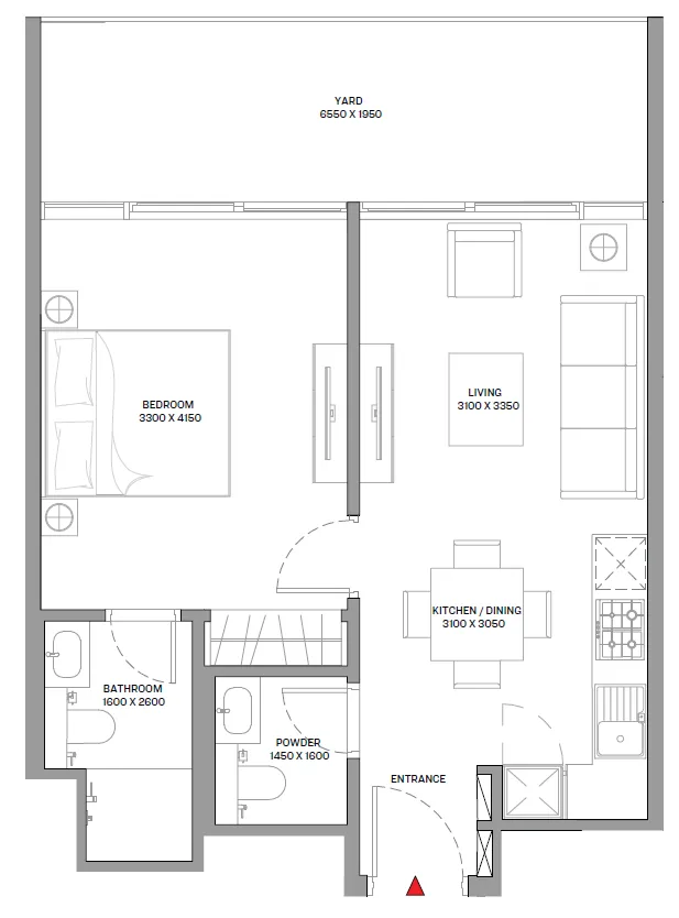 Beach Residences at Siniya Island 1 bed floor plan, 658 sqft