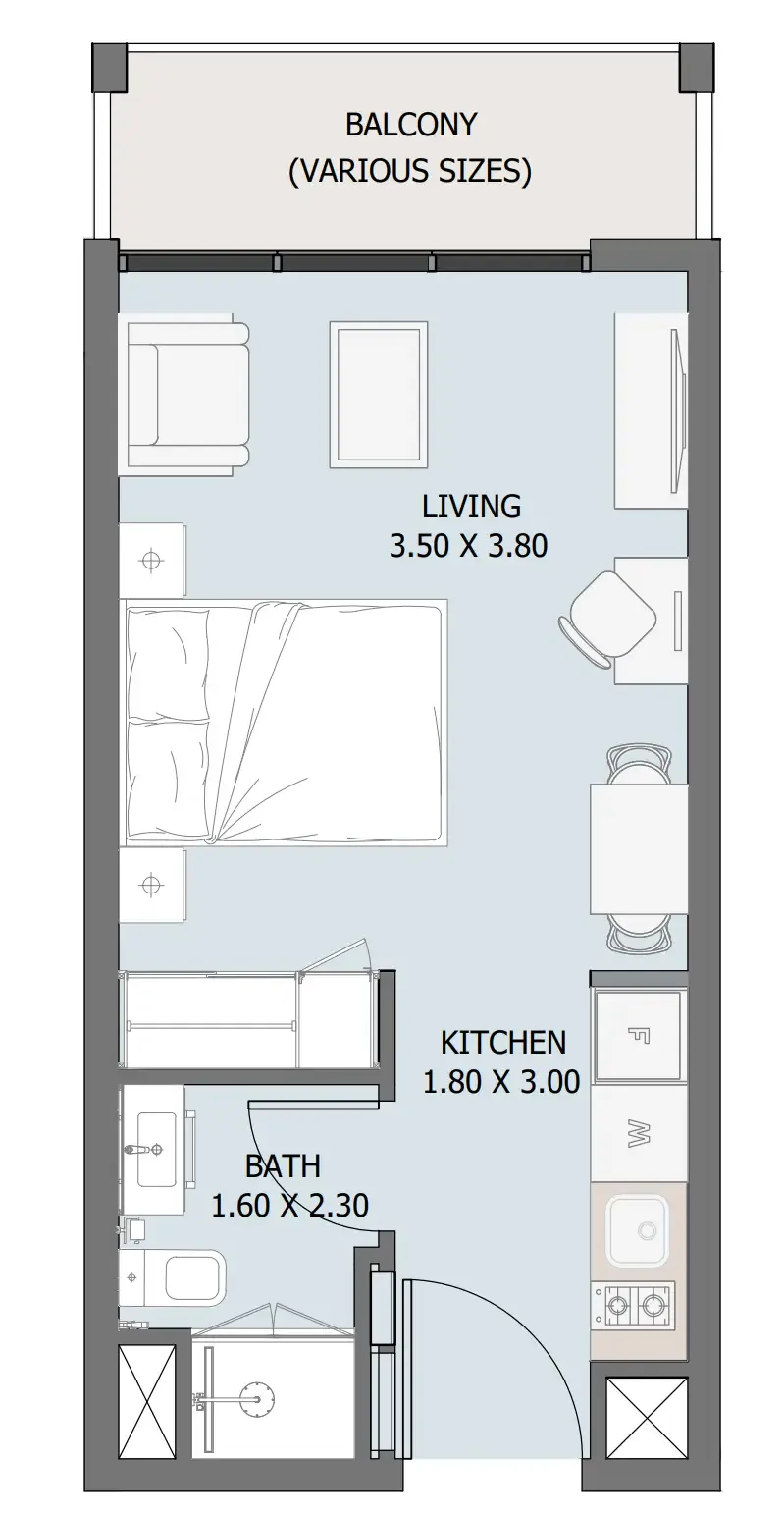 Verdana III Studio floor plan, 337 – 338 sqft