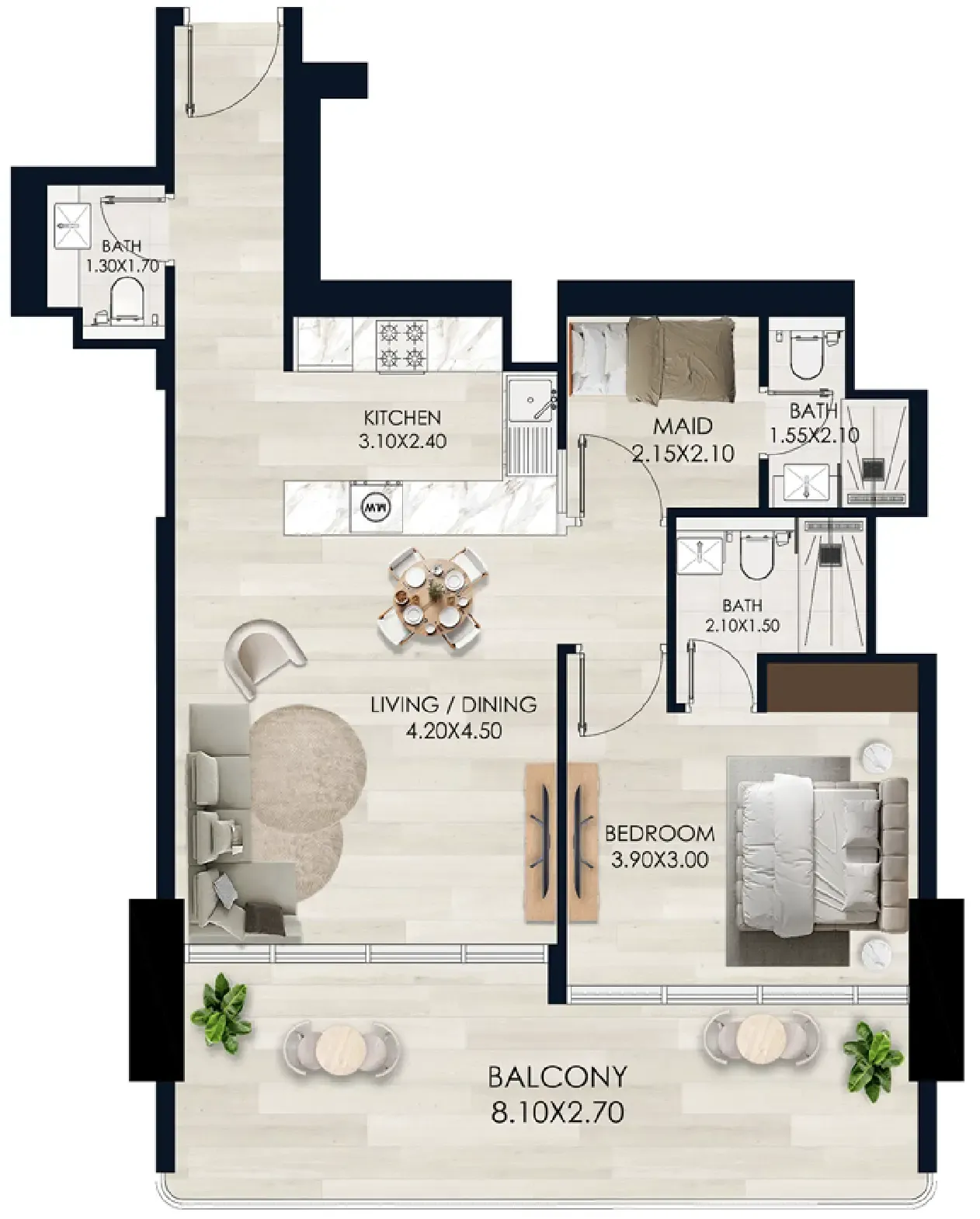 Vista by Vision 1 bed floor plan, 952 sqft