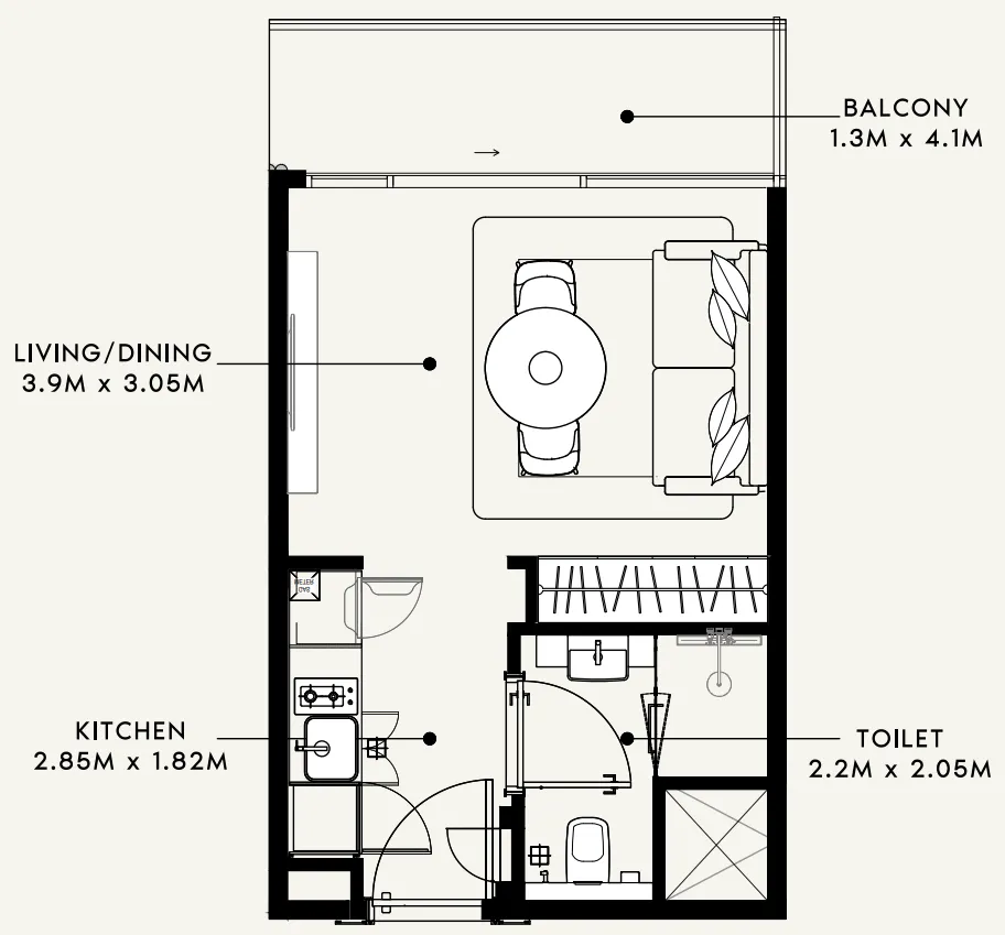 Azizi Milan Studio floor plan, 330 sqft