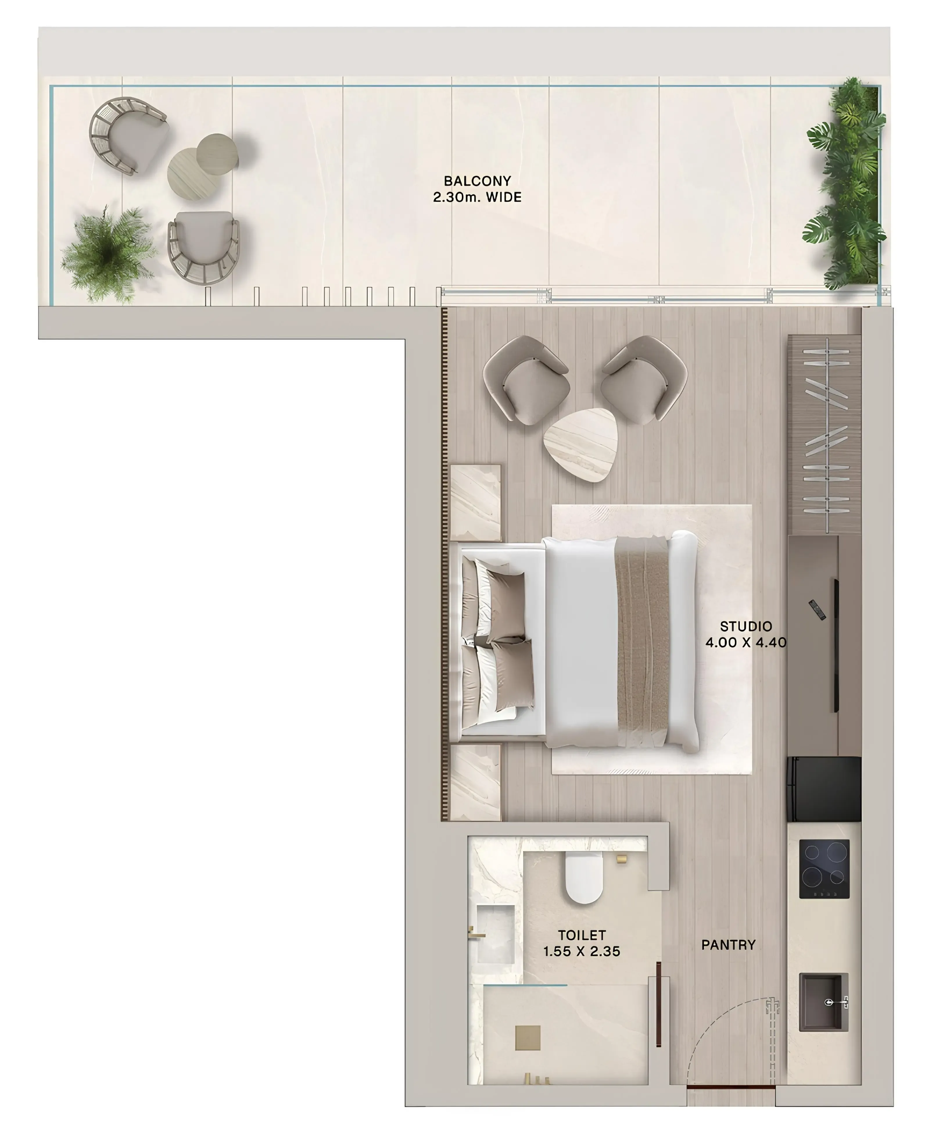 Soléva Beach Residences Studio floor plan, 521 sqft