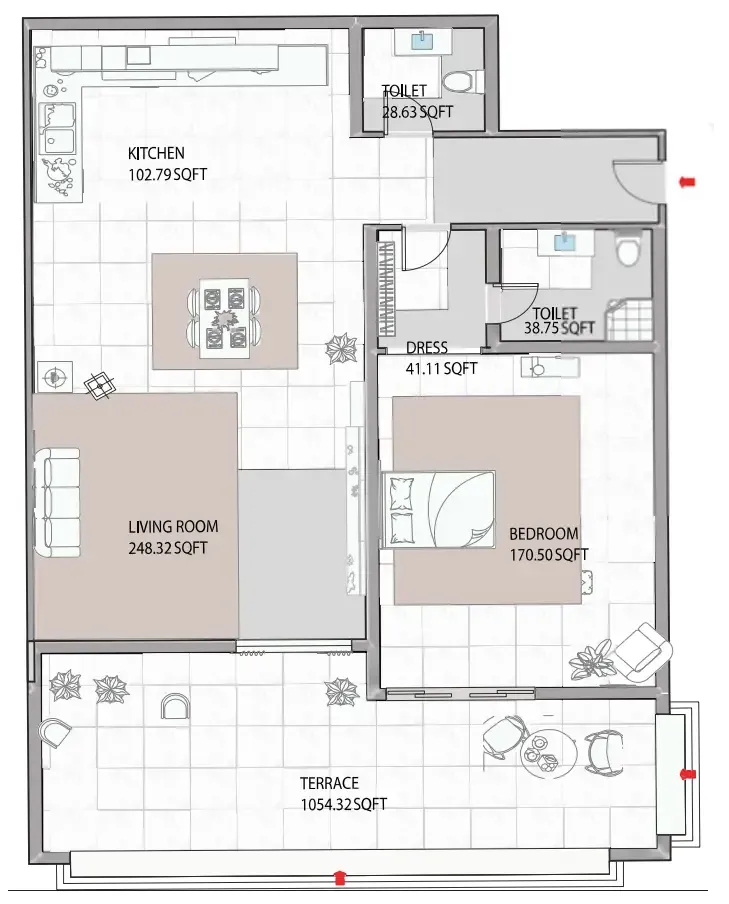 Ajman Creek Towers 1 bed floor plan, 2,500 sqft