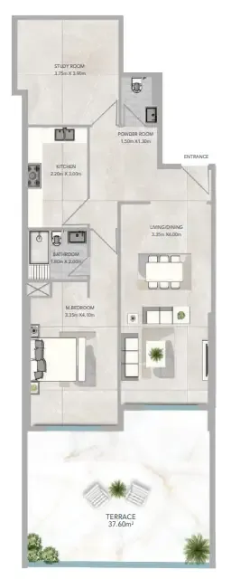 Azha Views Residences 1 bed floor plan, 1,641 sqft