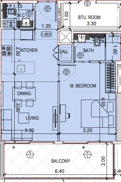 Binghatti Amberhall 1 bed floor plan, 685 sqft