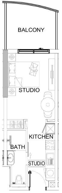 Valencia Studio floor plan, 400 sqft