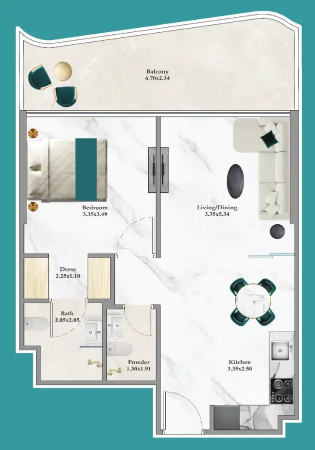 Breez 1 bed floor plan, 660 sqft