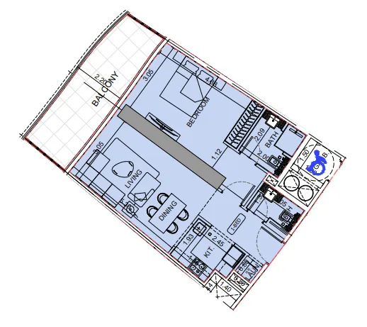 Binghatti Aquarise 1 bed floor plan, 801 sqft