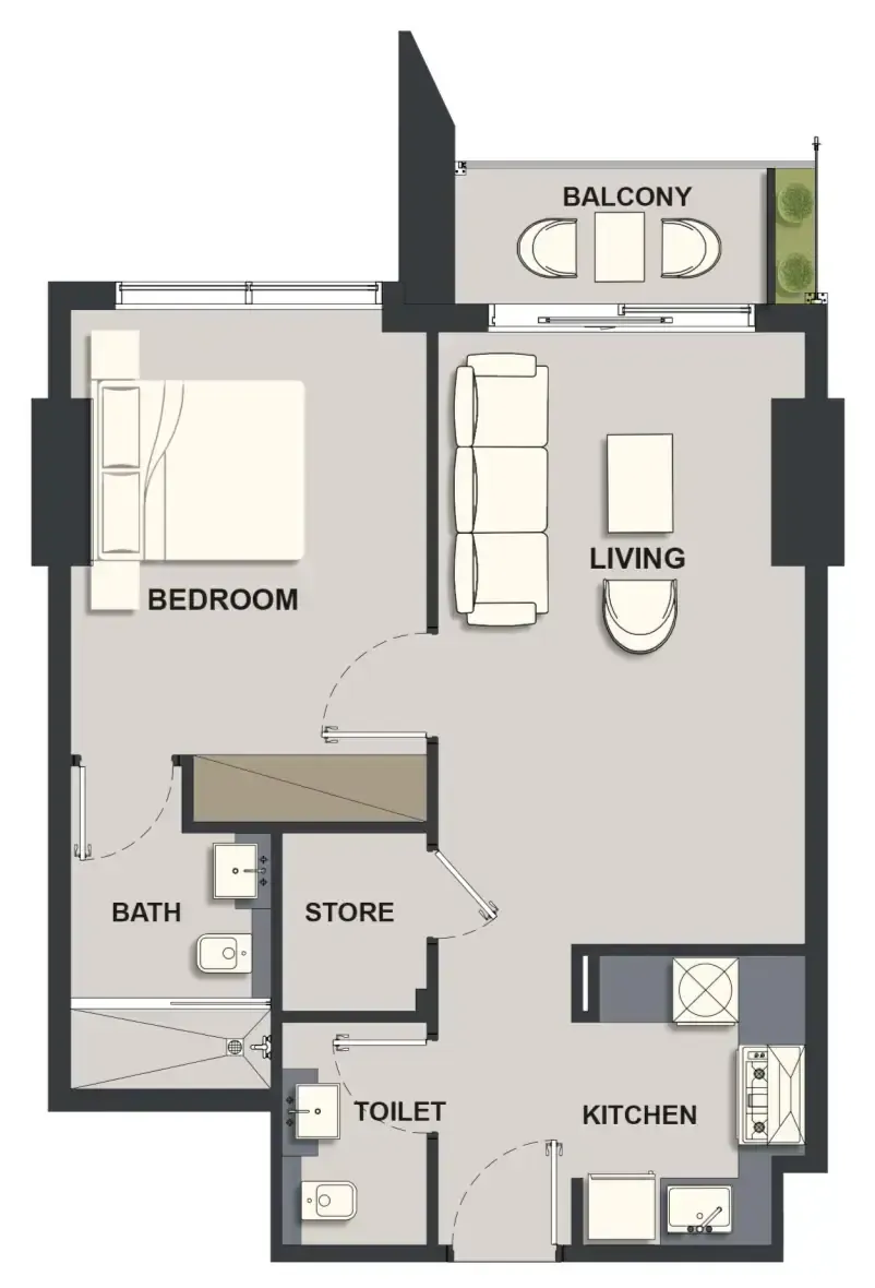 Maison Elysee 1 bed floor plan, 648 sqft