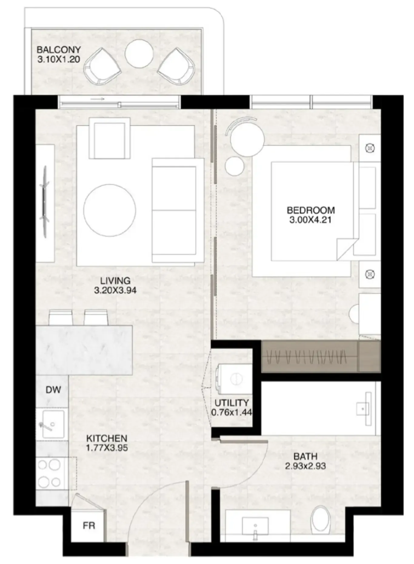 The Strand Lunara 1 bed floor plan, 599 – 616 sqft