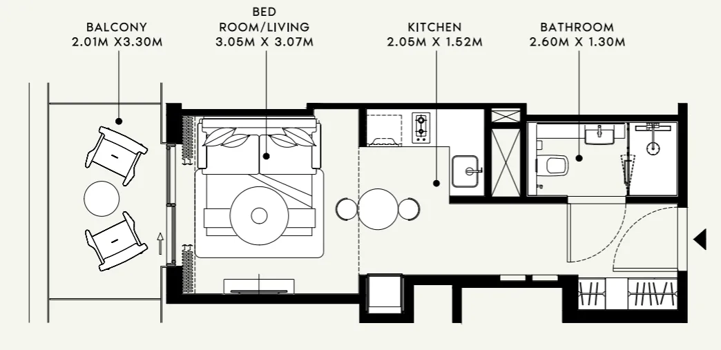 Azizi Venice Studio floor plan, 382 sqft