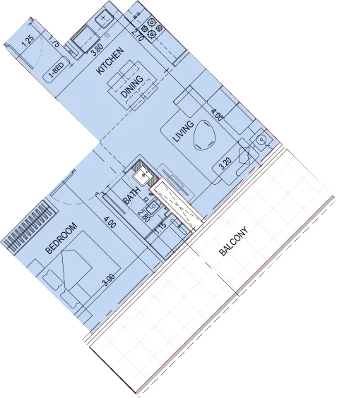 Binghatti Sky Terraces 1 bed floor plan, 525 – 774 sqft
