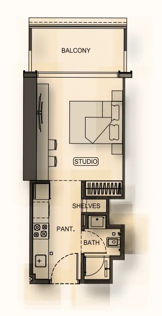 Binghatti Hillside Studio floor plan, 359 – 361 sqft