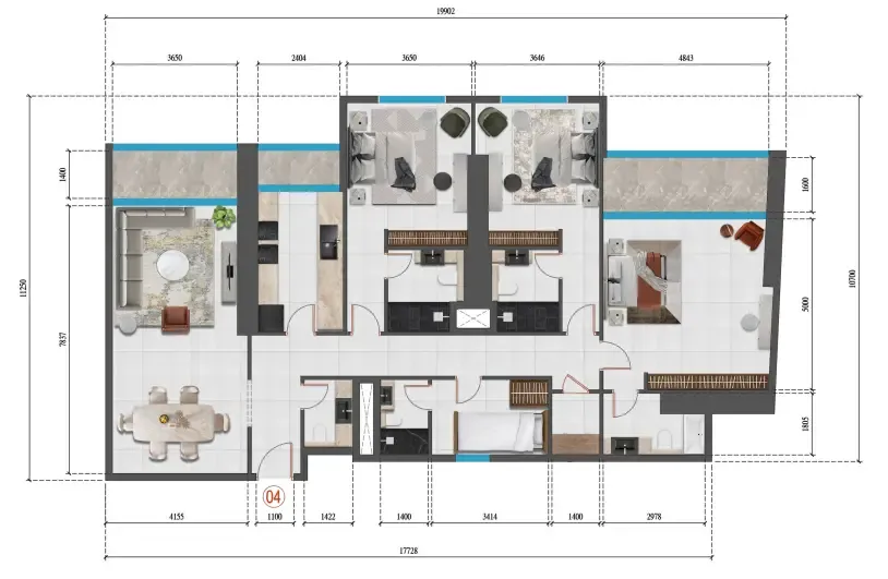 Faradis Tower 3 bed floor plan, 1,981 sqft