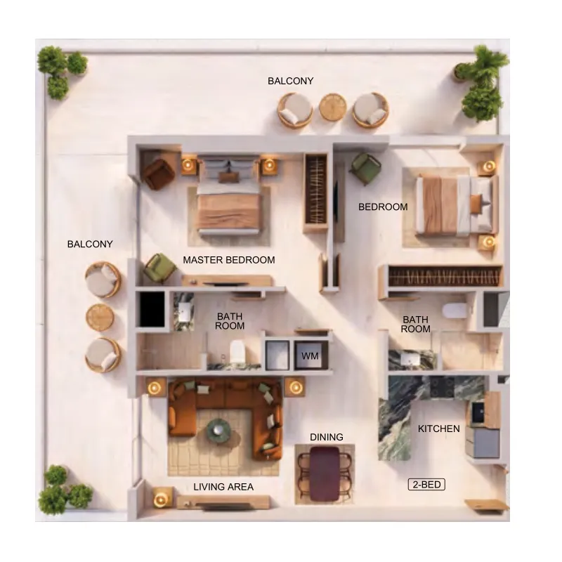 Binghatti Spectre 2 bed floor plan, 1,208 – 1,221 sqft