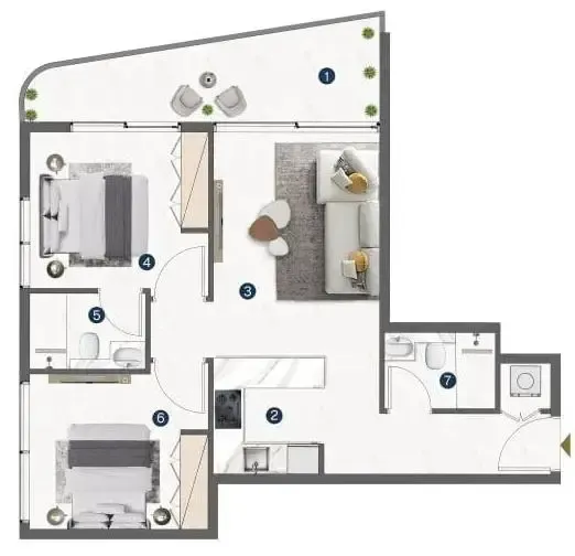 Omya Residence 2 bed floor plan, 818 sqft