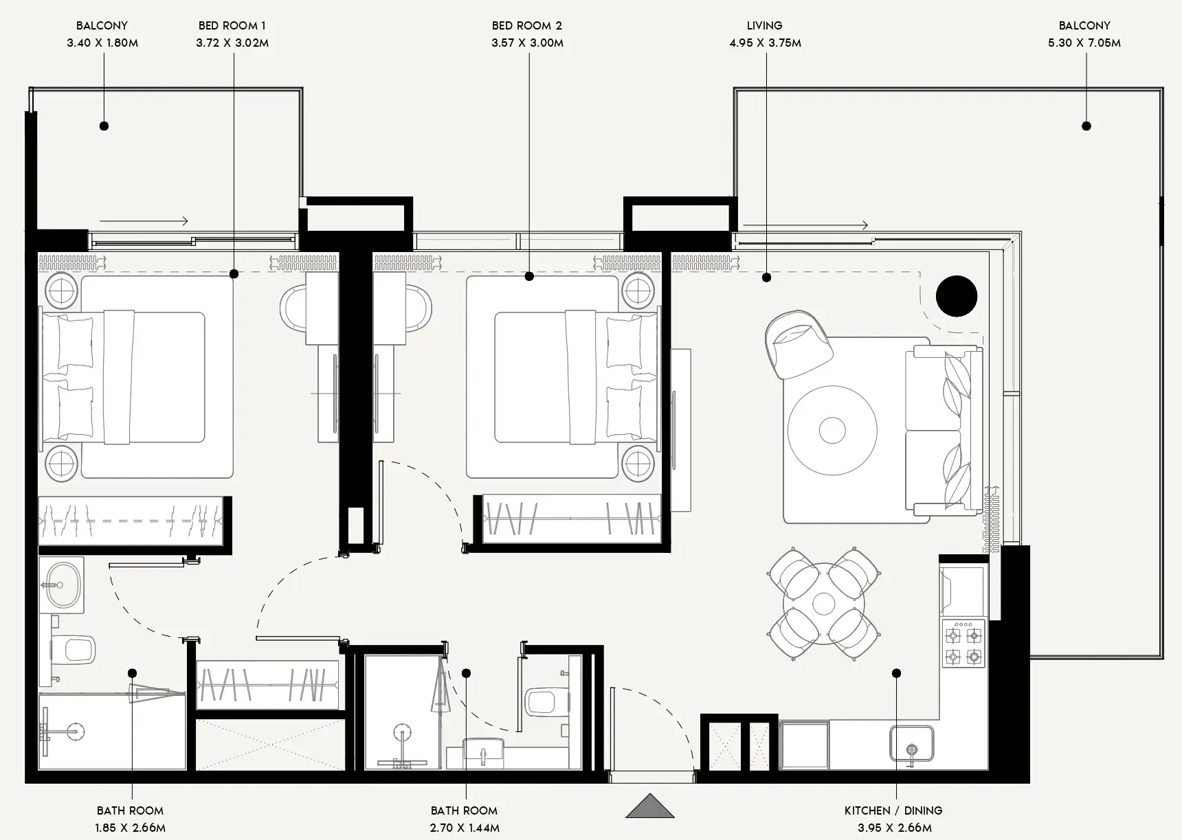 Azizi Venice 2 bed floor plan, 1,109 sqft