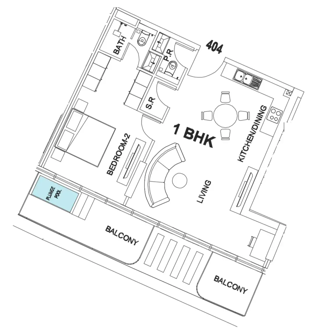 Villa Del Garda 1 bed floor plan, 885 sqft