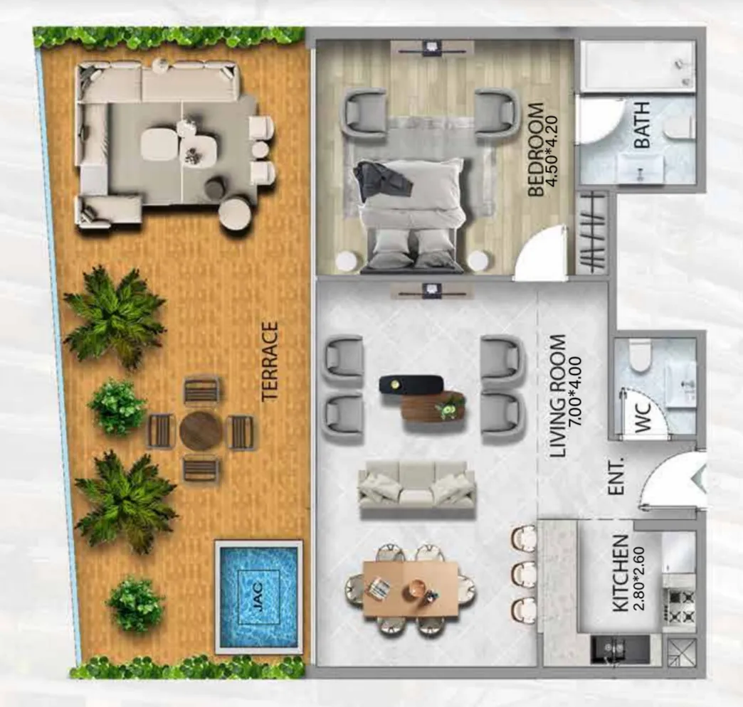 311 Boulevard 1 bed floor plan, 1,332 sqft