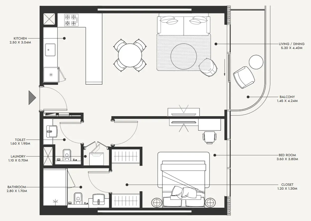 Azizi Amir 1 bed floor plan, 797 sqft