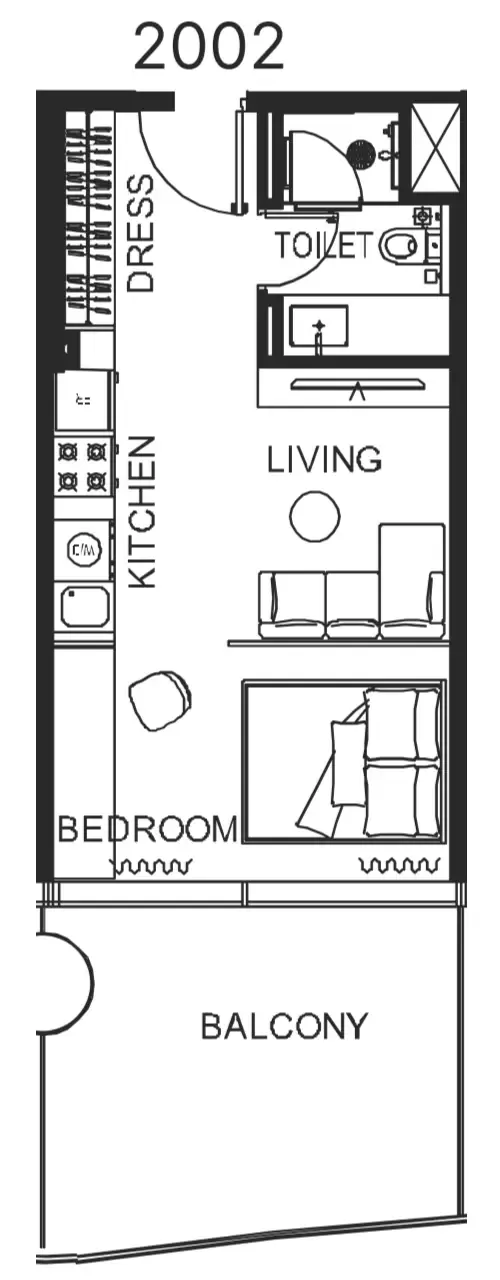 The WOW Tower Studio floor plan, 485 sqft