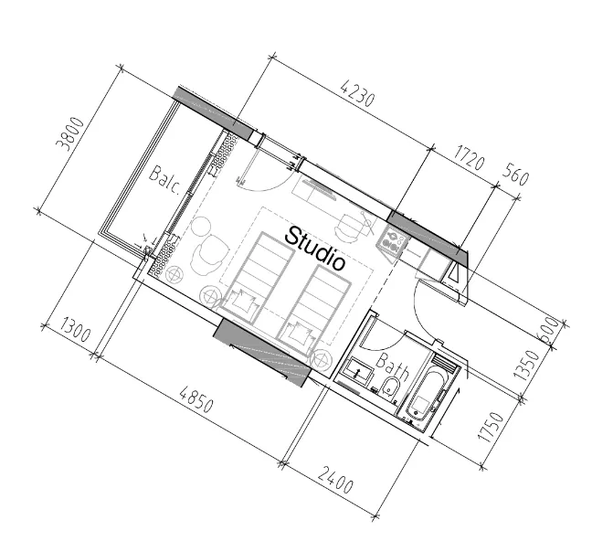 Damac Hills 2 - Hotel Edge by Rotana Studio floor plan, 358 sqft