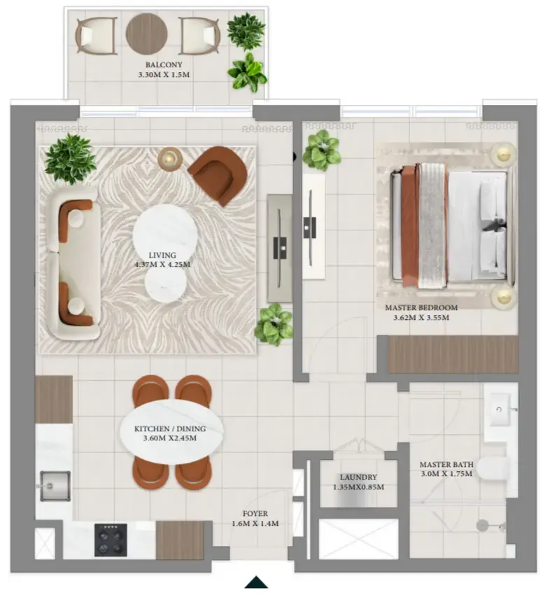 Vida Residences Hillside 1 bed floor plan, 726 – 735 sqft