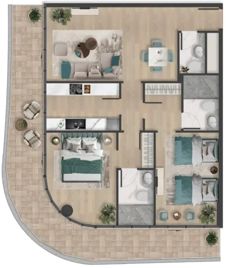 Pelagia 2 bed floor plan, 1,420 sqft