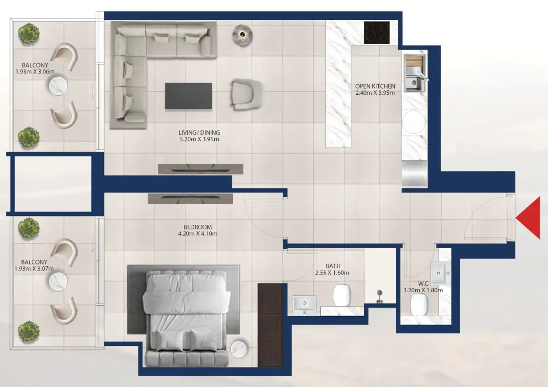 Al Vista 1 bed floor plan, 828 sqft