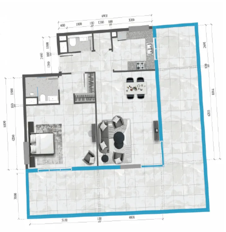 Neva 1 bed floor plan, 1,623 sqft