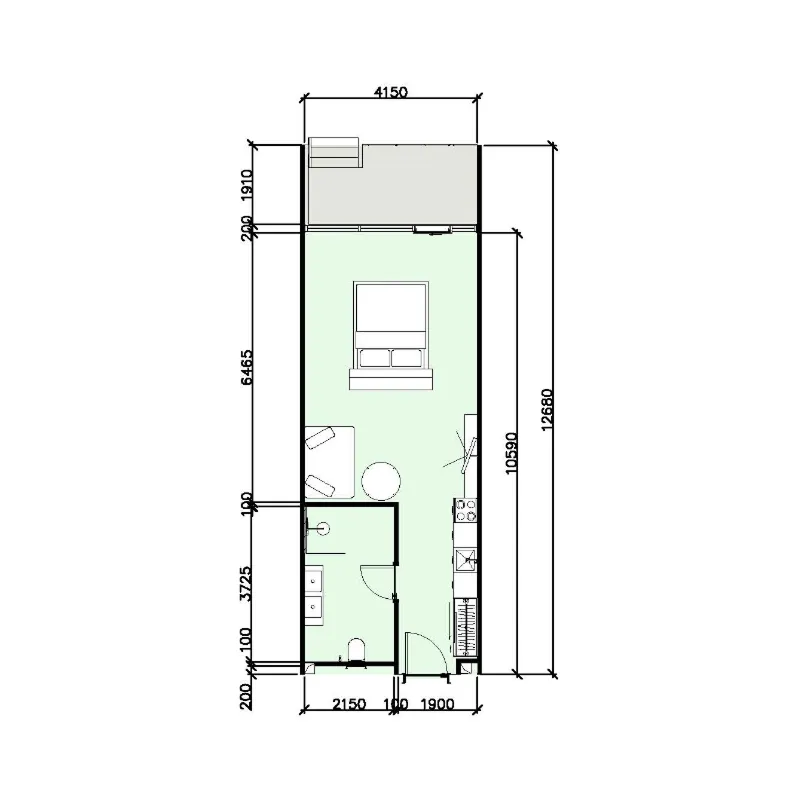 ZEN Studio floor plan, 377 – 463 sqft