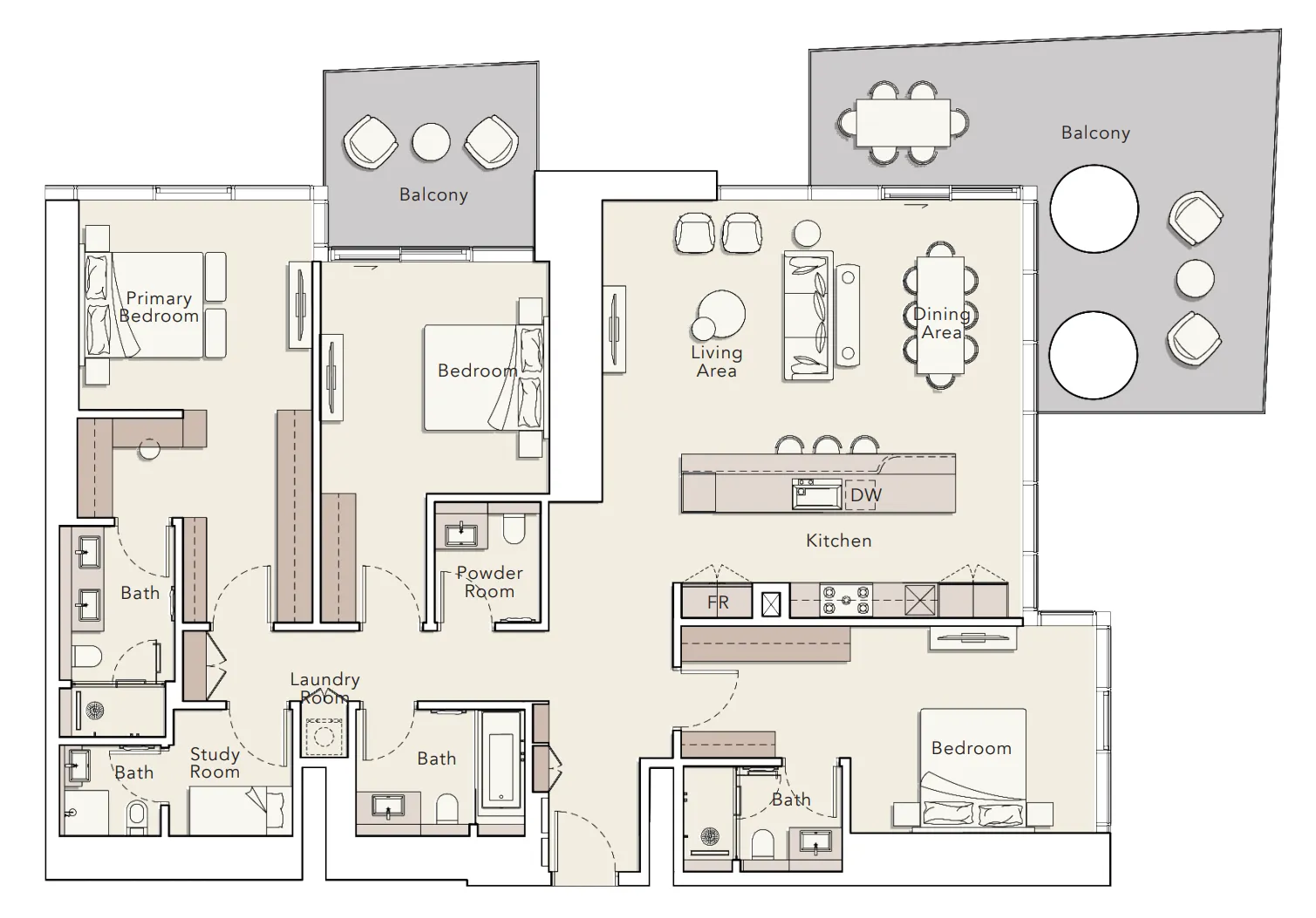 Mercer House 3 bed floor plan, 2,590 sqft