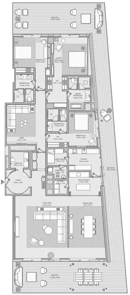 Armani Beach Residence 3 bed floor plan, 5,107 sqft