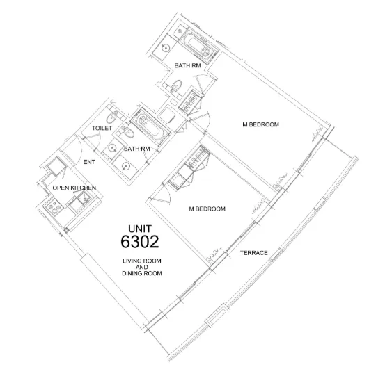 Damac Towers by Paramount 2 bed floor plan, 1,388 sqft