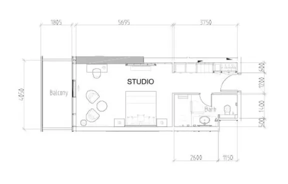 Damac Hills - Radisson Dubai Studio floor plan, 500 sqft